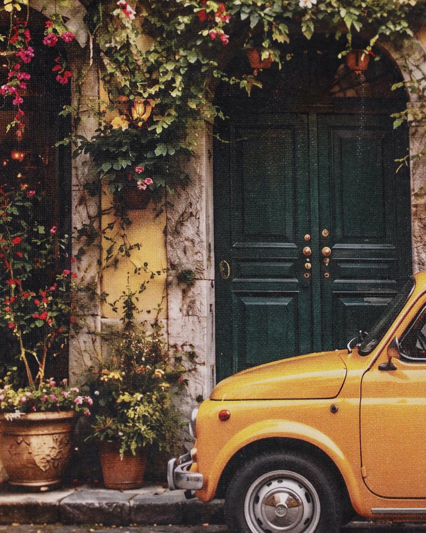 Yellow Car in Old Town Canvas Wall Art