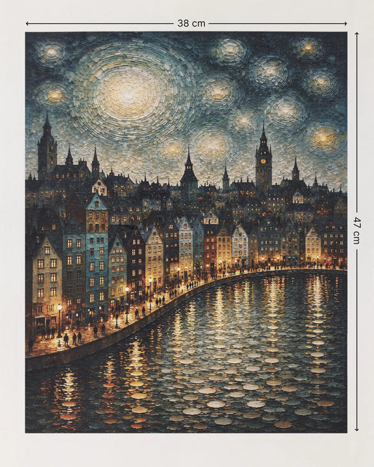 Moonlit Harbor Town Canvas Wall Art