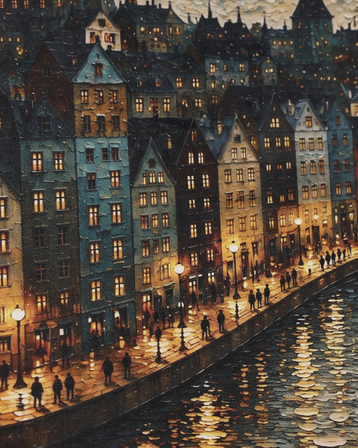 Moonlit Harbor Town Canvas Wall Art