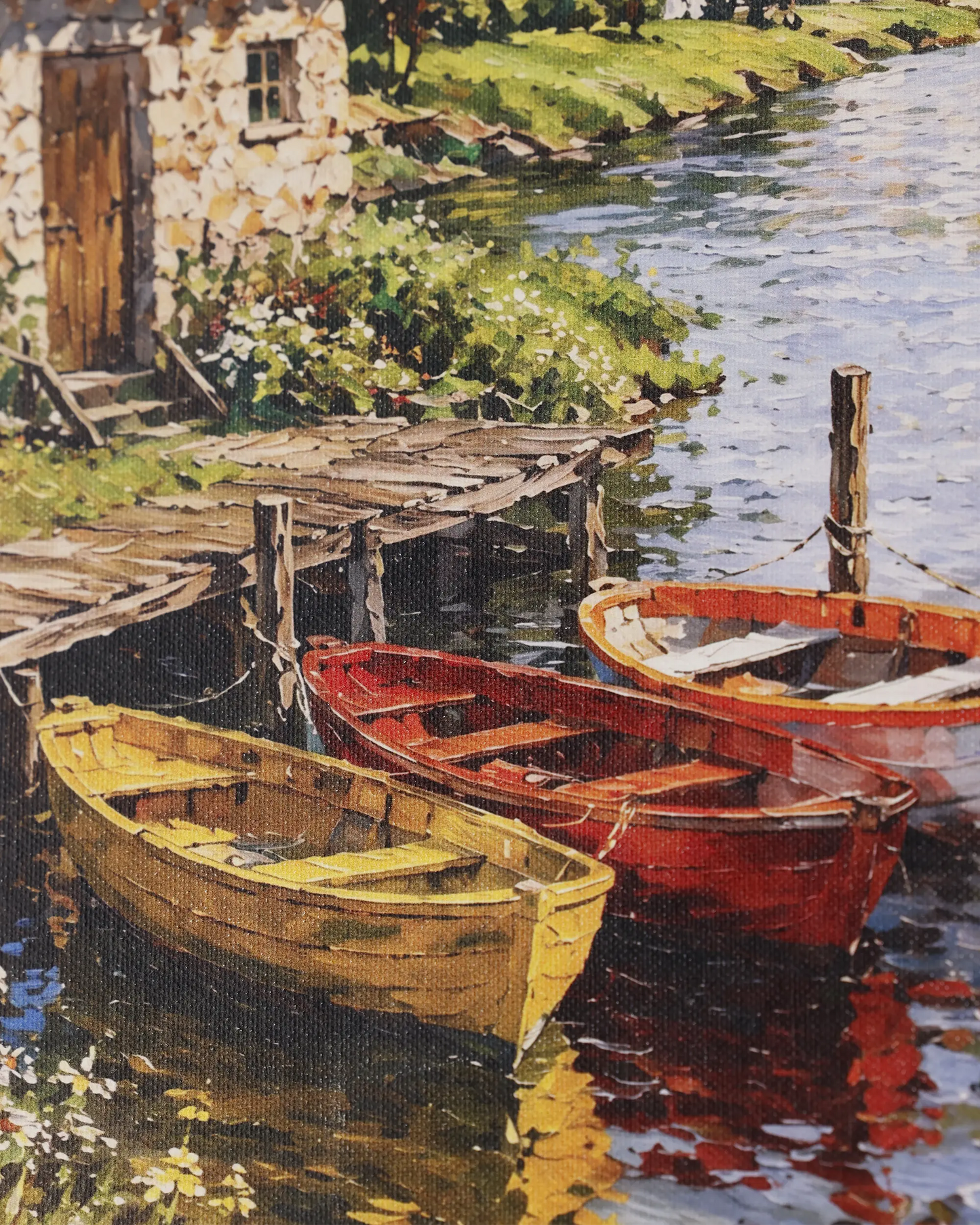Riverside Village Boats Canvas Wall Art