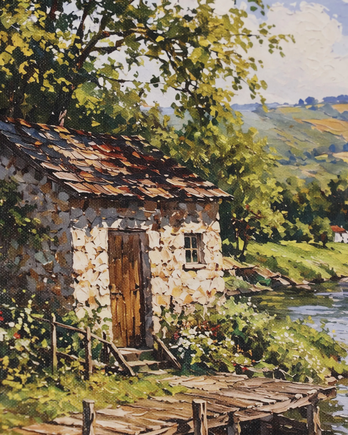 Riverside Village Boats Canvas Wall Art