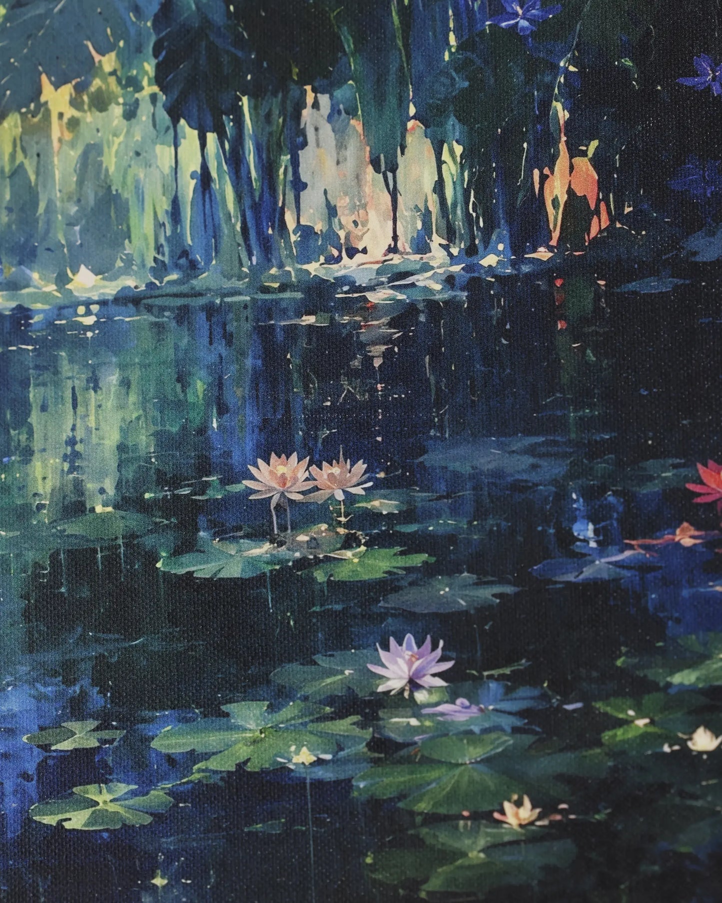 Midnight Lotus Pond Canvas Wall Art
