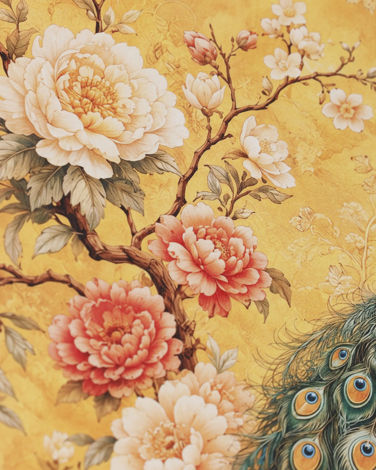Golden Peacock Bloom Canvas Wall Art