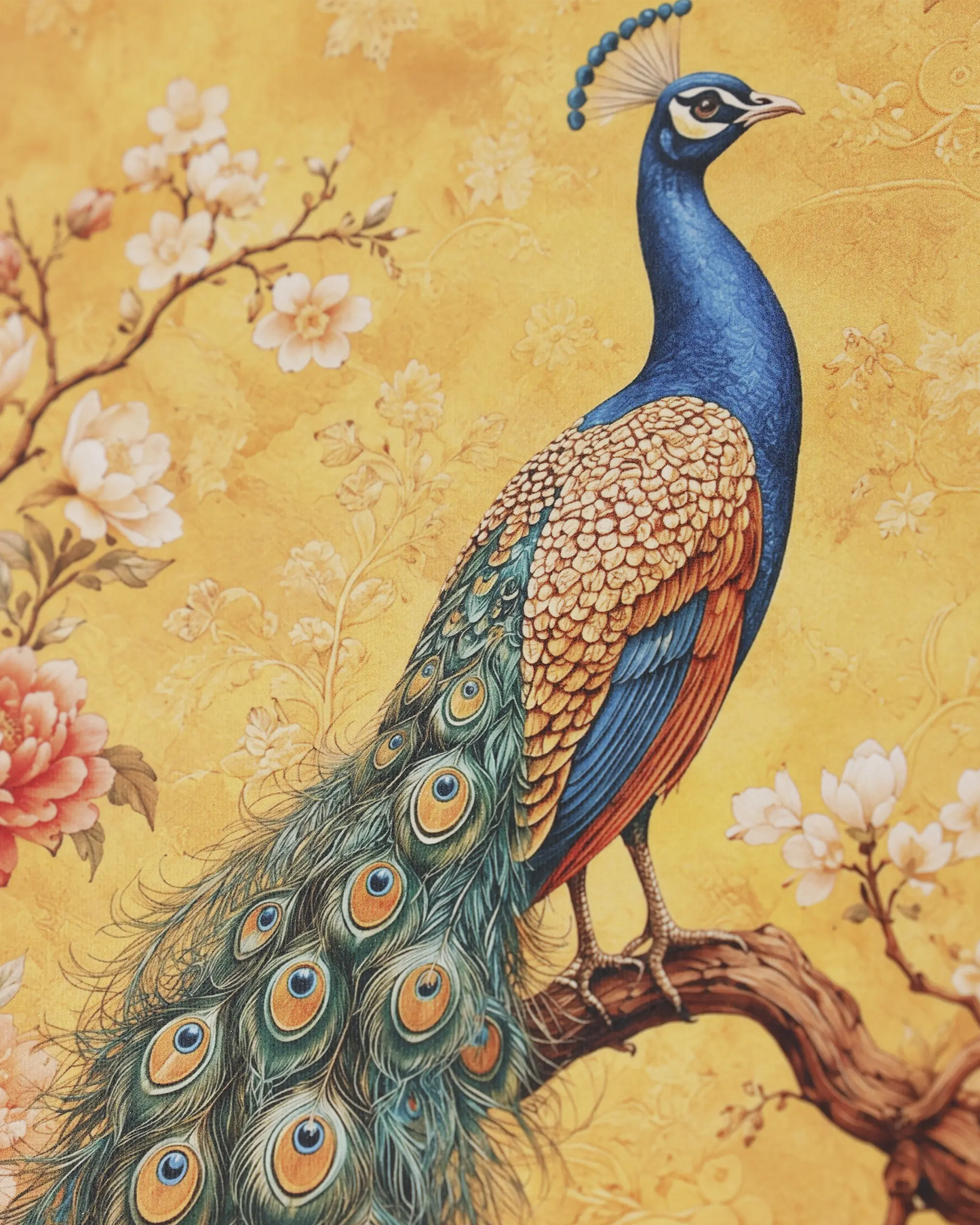 Golden Peacock Bloom Canvas Wall Art