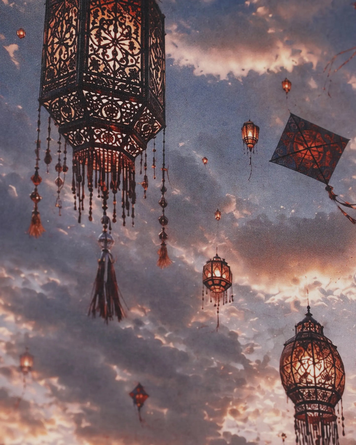 Lanterns Over the City Canvas Wall Art