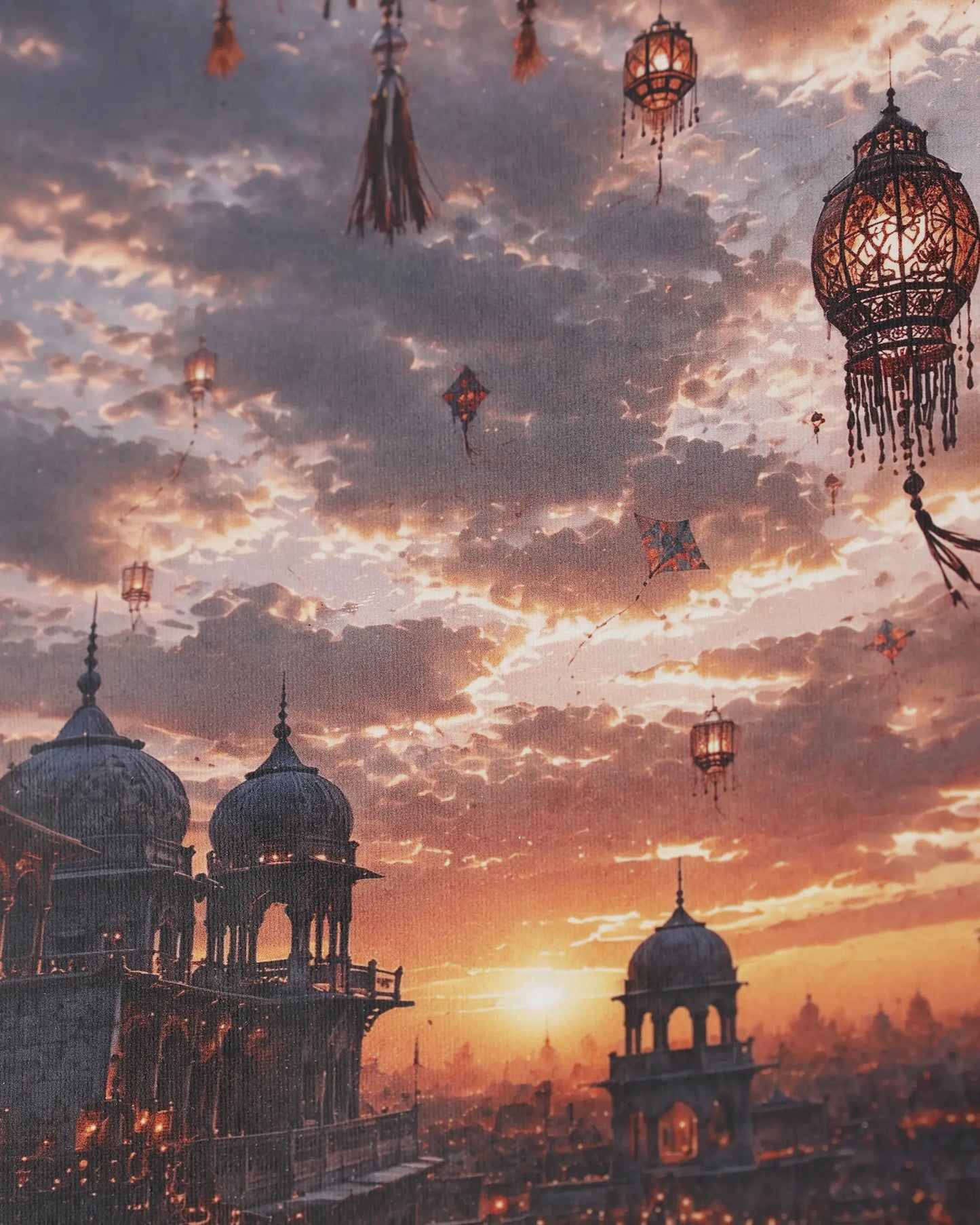 Lanterns Over the City Canvas Wall Art