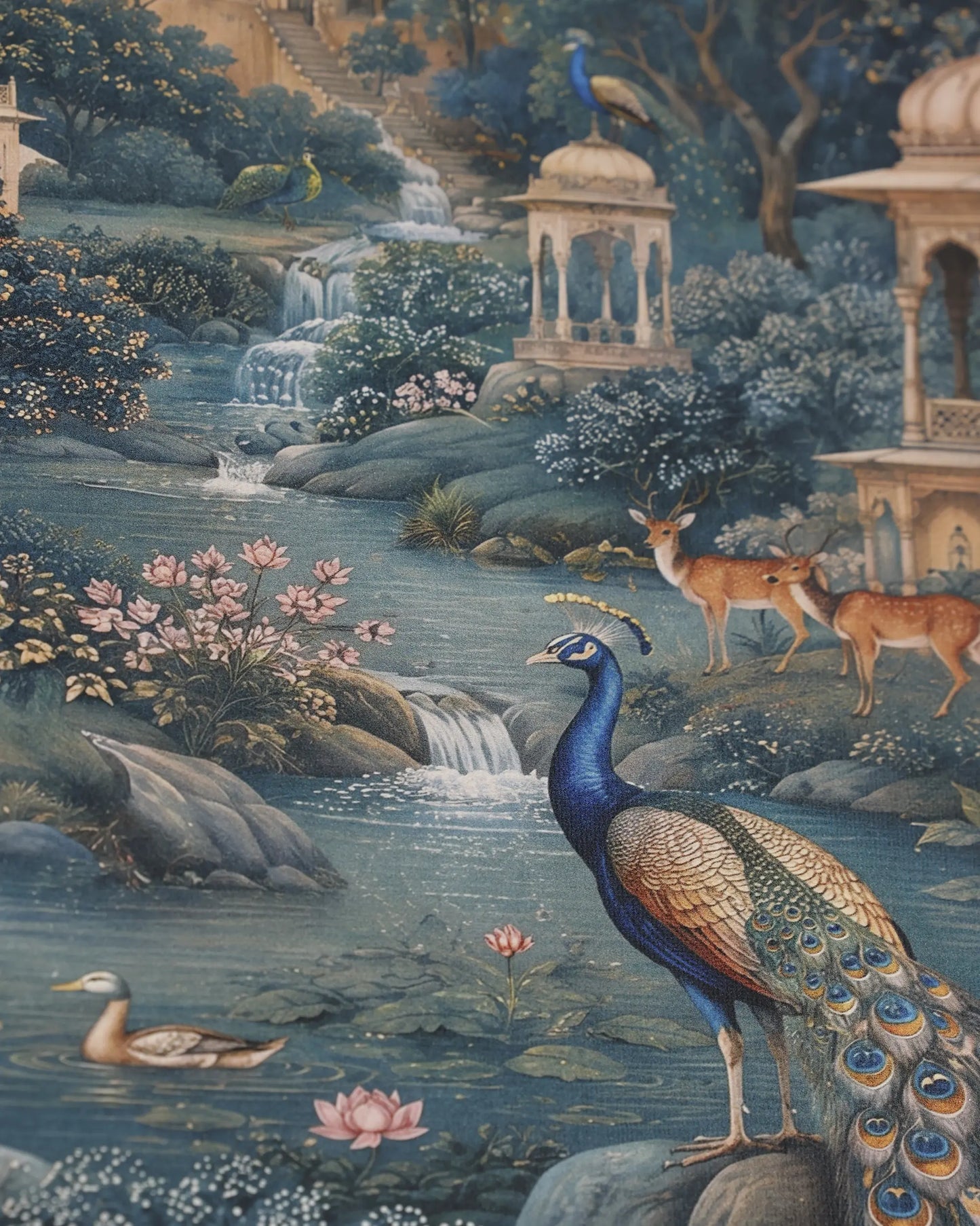 Peacock Moon Palace Canvas Wall Art