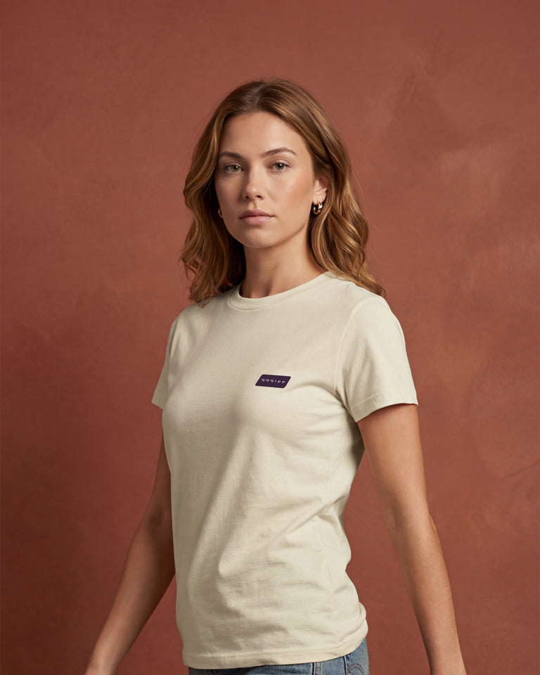 Female model wearing Natural classic T-shirt with small chest label portrait