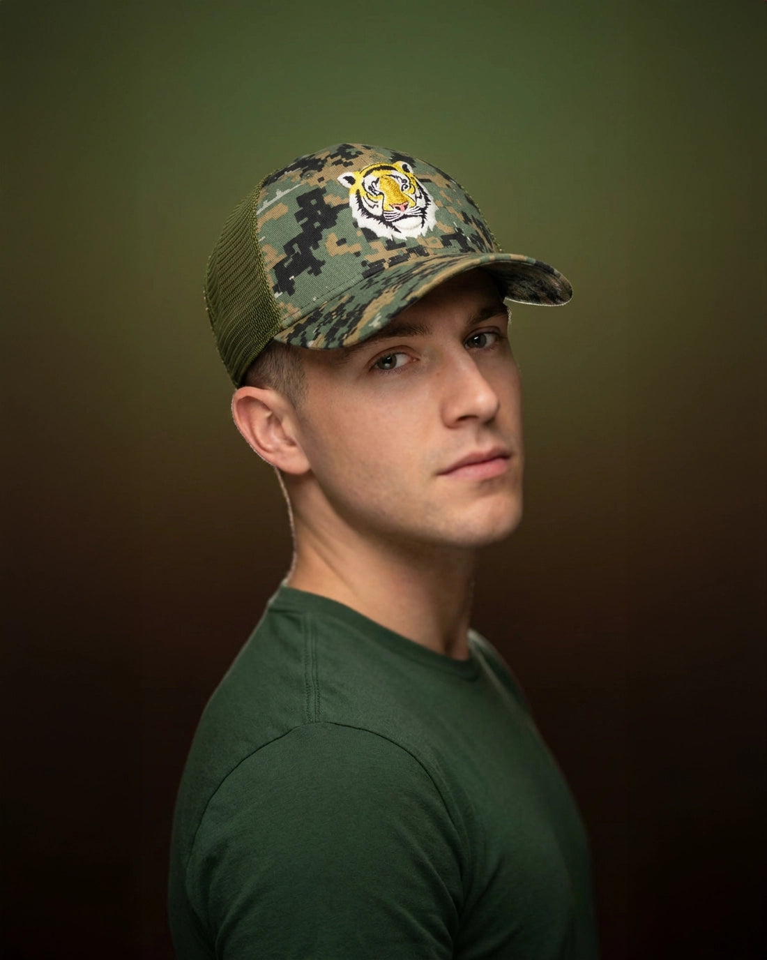 Tiger Camo Green Trucker Cap